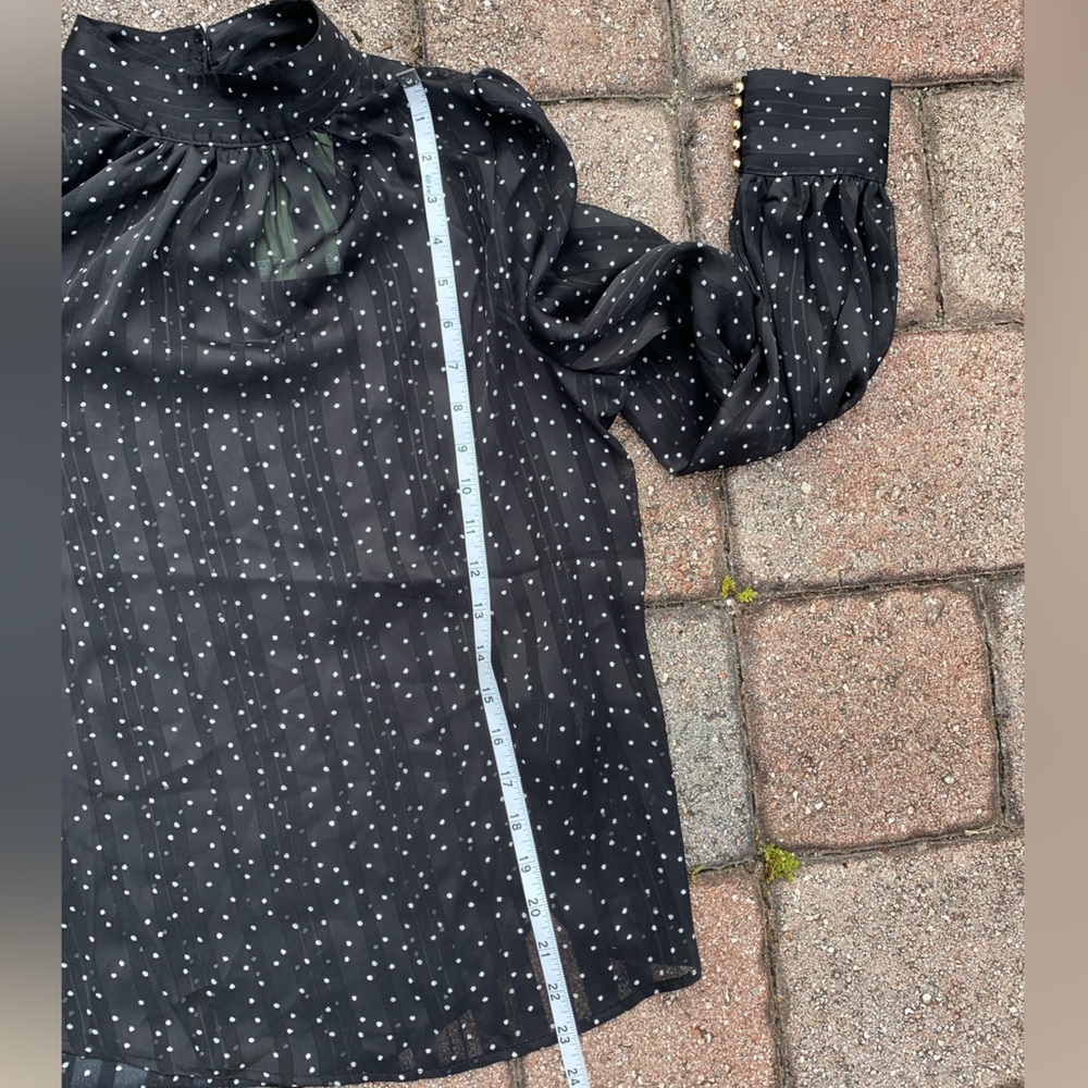 Romantic Sheer Black with White Dots Long Puff Sleeve Top - Picture 3 of 6
